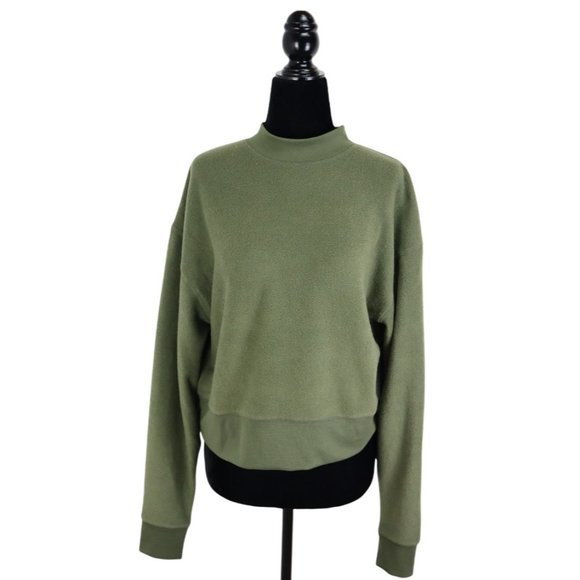 NEW Abound XS Mock Neck Long Sleeve Cropped Fleece Pullover Blouse Top Olive - Picture 2 of 6